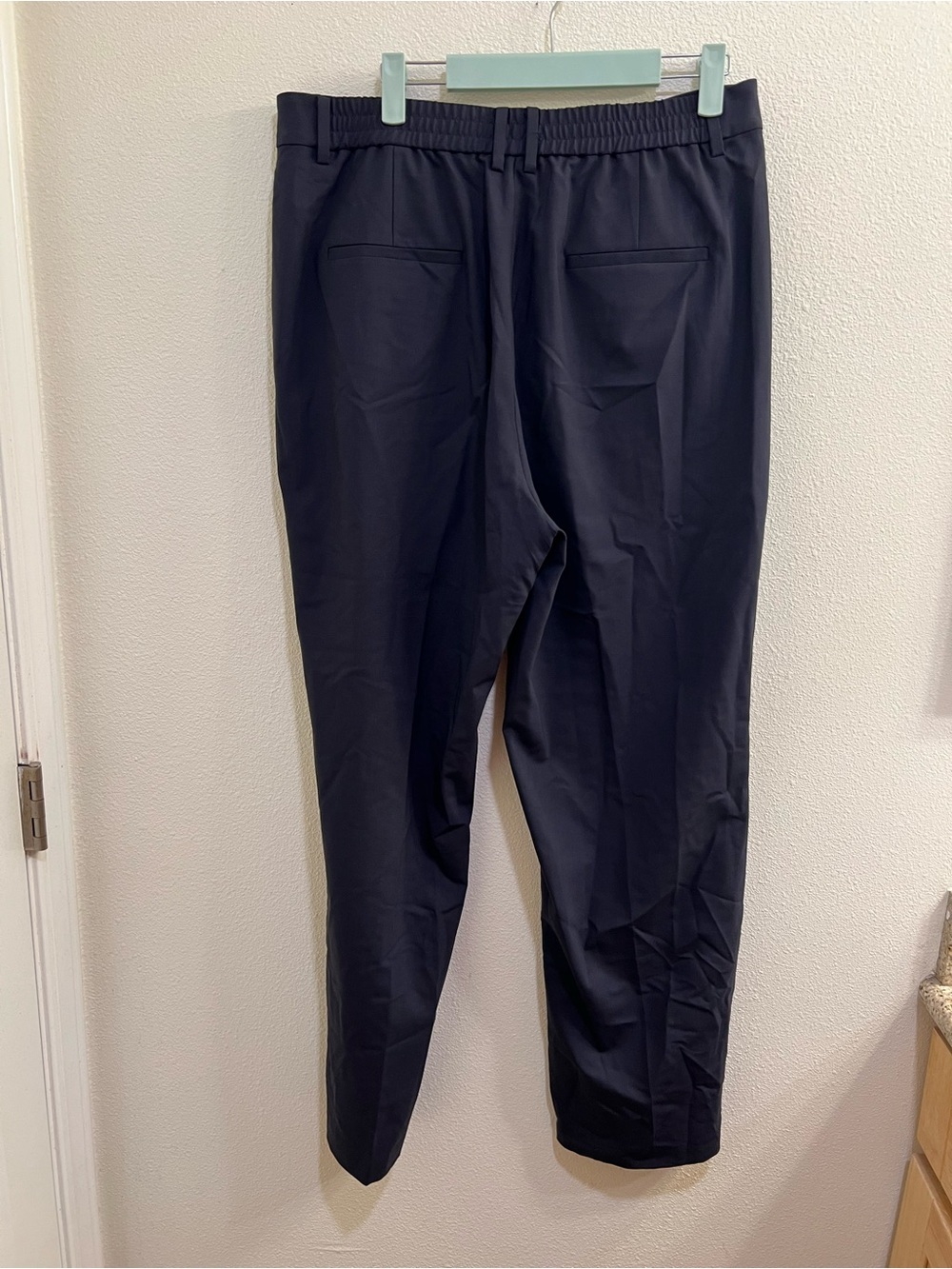 QUINCE navy blue 3D Italian Tellegno light stretch wool straight leg pants - Picture 2 of 4